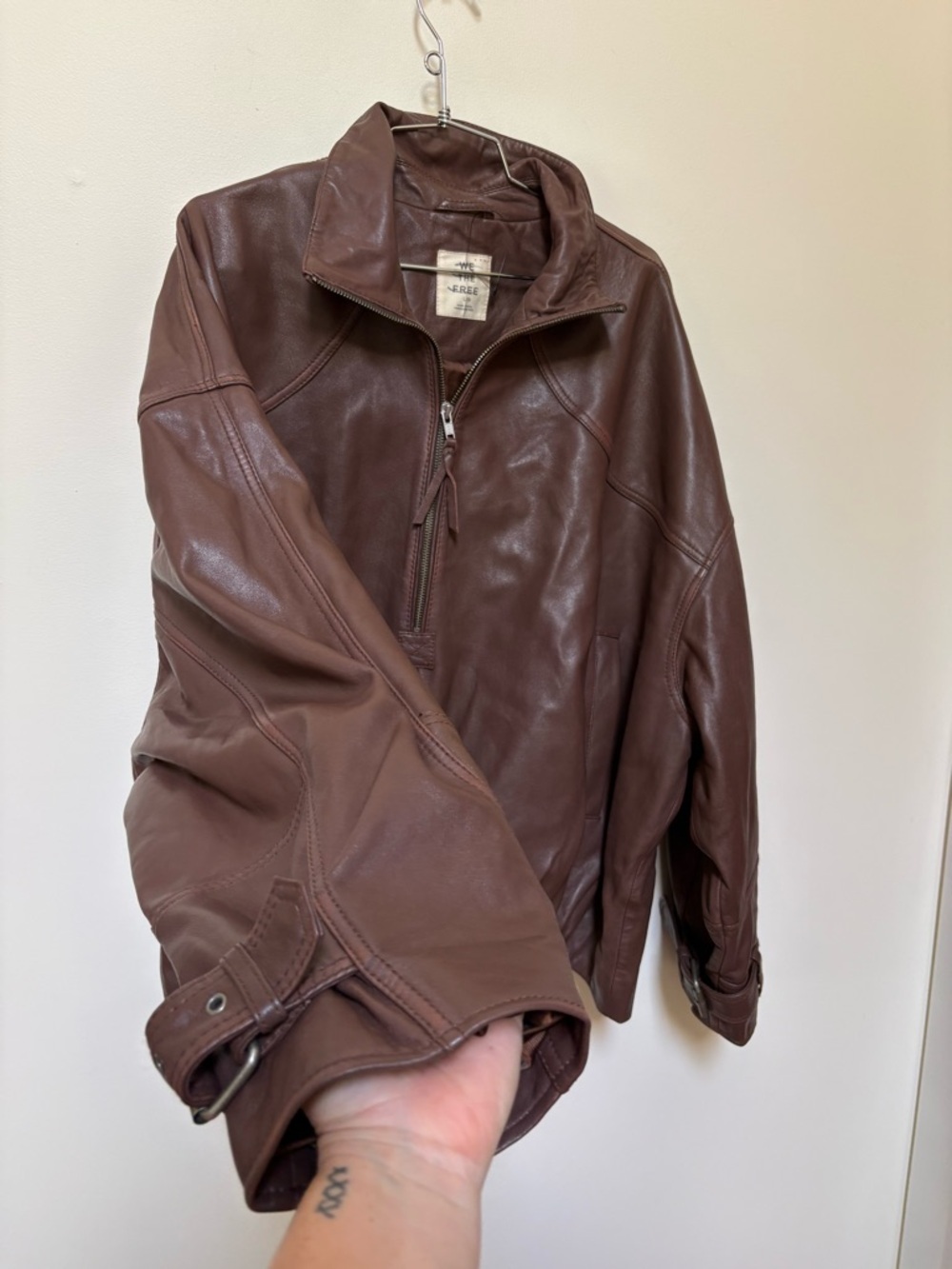 NWOT Free People We The Free Sonny Leather Pullover Jacket Size Large - Picture 7 of 16